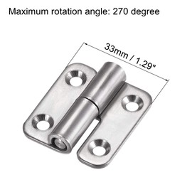 sourcing map Lift Off Hinge, Left Handedness Mini Stainless Steel Hinge Detachable Slip Joint Small Flag Hinges 37mm Long 33mm Open Width