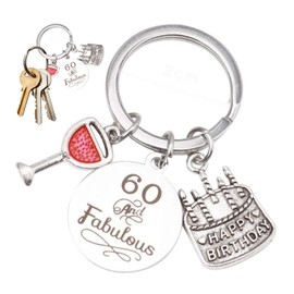 60th Birthday Keyring for Women, Inspirational 60 And Fabulous Pattern Stainless Steel 60th Birthday Gifts, Keyrings for Women Grandma Grandad Mum Dad Gifts