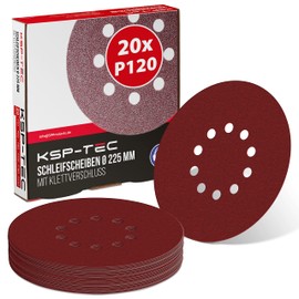 KSP-Tec® │Pack of 20 Sanding Discs Diameter 225 mm | Grit P40, 60, 80, 120, 180 | 10 Holes | Sandpaper Drywall Sanders Long Neck Sanders Sanding Giraffe (P120)