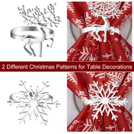 ELECLAND 12Pcs Silver Christmas Napkin Rings Holders,Deer Napkin Holders, Christmas Snowflake Napkin Rings, Xmas Dinner Tables Rings for Winter Party, Christmas Party Table Decorations