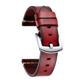 Men's Watch Band, Replacement Band, Genuine Leather Band, Tanned Leather, Calf Leather, Classic, Retro, Business, Thick, Durable, Flexible, 5 Sizes (0.71, 0.79, 0.87, 0.95, 1.0 inches (18, 20, 22, 24, 26 mm), 7 Colors (Blue, Red, Black, Light Brown, Brow