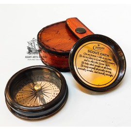 Asian Arts Global VINTORIA Brass Magnetic Compass with Leather Box | Antique Collectible, Handcrafted Directional Compass for Navigation, Home Décor