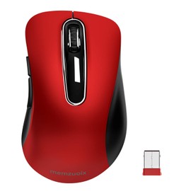 memzuoix 2.4G Wireless Mouse, 1200 DPI Mobile Optical Cordless Mouse with USB Receiver, Portable Computer Mice Wireless Mouse for Laptop, PC, Desktop, Macbook, 5 Buttons, Red