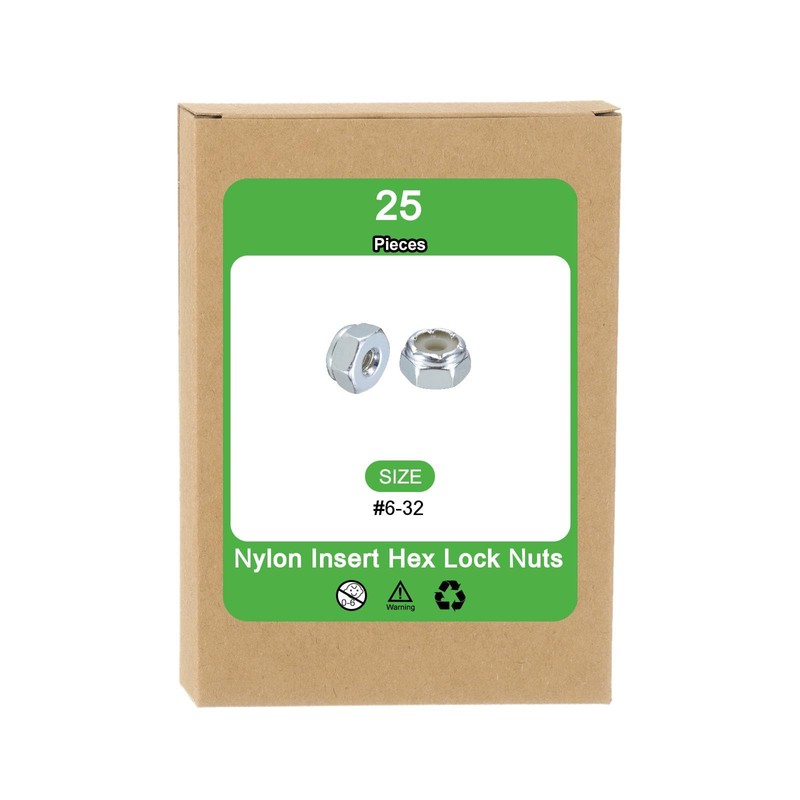 sourcing map 25Pcs #6-32 Nylon Insert Hex Lock Nuts, Carbon