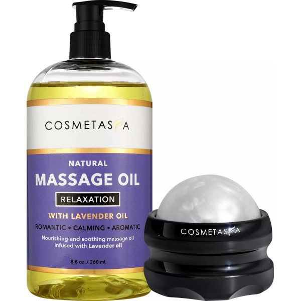 Cosmetasa Lavender Massage Oil with Massage Roller Ball 8.8 oz
