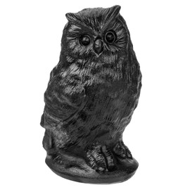 SUNYIK Carved Black Obsidian Horned Owl Statue, Stone Owl Figurines Sculpture Collectible for Home Office Tabletop Decoration