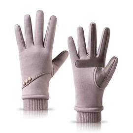 HOLDINA Women's Winter Warm Waterproof Gloves with Non-Slip Leather, Gloves Women's Touchscreen with Fleece Lined for Driving, Running, Cycling, Hiking, Light Pink1