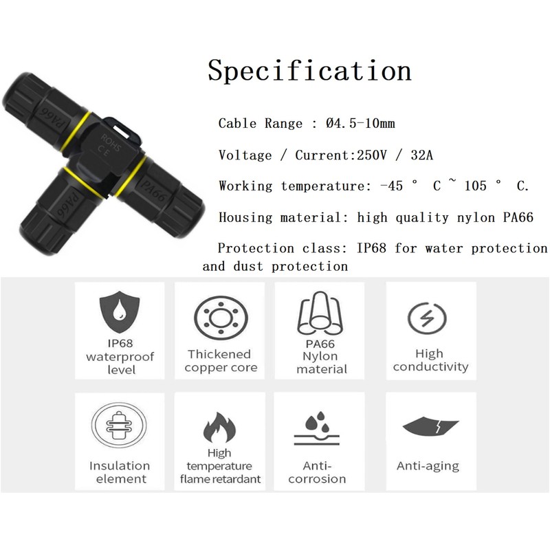3 Way Junction Box IP68 Waterproof Electrical Junction Box 3