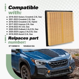 Cabin and Engine Air Filter Kit Fits for 2018-2023 Subaru Crosstrek 2020-2025 Outback Legacy 2019-2025 Ascent 2017-2023 Impreza 2018-2022 XV 2.0L 2.4L 2.5L Gas and Hybrid Replace 8713958010 16546AA16A
