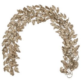 3 Pcs 6FT Christmas Garland Champagne Gold Glittered Artificial Holly Leaves for Mantle Christmas Tree Decorations Indoor Outdoor Hanging Garland Ornaments Garden Door Wall Window Stair Home Decor