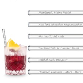 Hamburg Sayings Glass Straws Edition 6 Engraved Funny North German Jokes - 15 cm Transparent