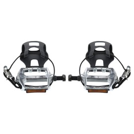 A ABSOPRO 1 Pair Bicycle Pedals 12.7 mm 1/2 Inch Toe Clip Fixed Foot Silver Tone