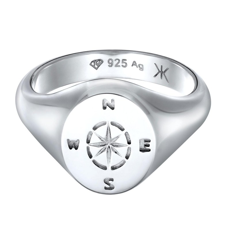 Kuzzoi 0605980624 Men's Silver Ring with Compass Wind Rose Symbol