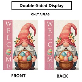 Easter Gnome Garden Flag 12 x 18 Inch Vertical Double Sided Burlap Farmhouse Flowers Easter Eggs Yard Outdoor Decor