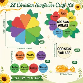 Capoda 28 Sets Sunday School Crafts for Kids God Says You are Sunflower Crafts DIY Christian Religious Sunflower Gifts for Kids Sunday School VBS Classroom Church Activity Supplies(Rainbow,Vivid)