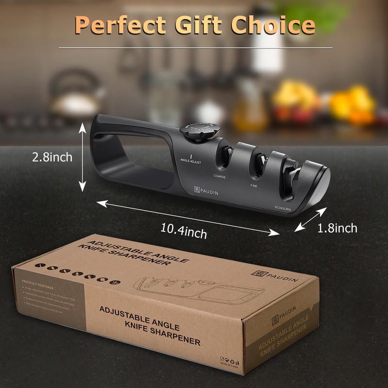 PAUDIN 包丁研ぎ 3段階 手動 プロフェッショナル 包丁研ぎ ツール グリップ付き キッチンストレートナイフ 鋸歯状ナイフ