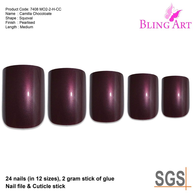 False Nails by Bling Brown Glitter French Squoval Fake Medium