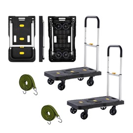 HBFBDRCT Folding Hand Truck, 2 Pack 150kg/330 Lbs Heavy Duty Luggage Cart, Portable Utility Dolly Platform Cart with Adjustable Handle for Luggage, Personal, Travel, Moving Shopping and Office Use