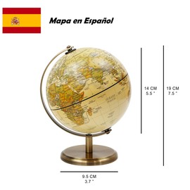 Exerz 14 cm Antique Globe Spanish Map - Metal Base Bronzed Colour - Educational/Geographical/Modern Desk Decoration - for School, Home and Office