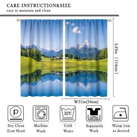Lake Blackout Curtain, Nature Mountain Scenic Beautiful Blue Sky White Cloud House Grassland Landscapes Home Decor Windows Rod Pocket Curtains for Bedroom Kitchen Cafe Office Drapes 42x45in