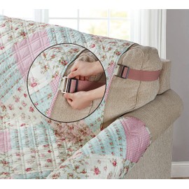 Brilliant Sunshine Pink and Green Rose Patchwork Couch Cover, Quilted Oversized Loveseat Slipcover, 54" Seat Width, Slip Resistant Furniture Protector, 2" Strap, Washable Couch Cover, Pink Green