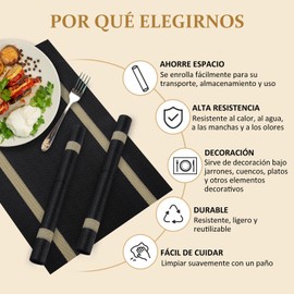 Ausein Manteles Individuales para Mesa 6 Piezas, Tapetes para Mesa de Comedor Antideslizante, Resistente al Calor, Individuales para Mesa PVC,Fácil de Limpiar,para el Restaurante,Cocina,Hotel (Negro)