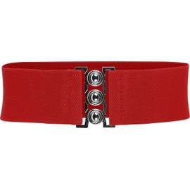 BlackButterfly Wide Elastic Waist Cinch Stretch Waistband Retro Clasp Buckle Belt (Red, XXL)