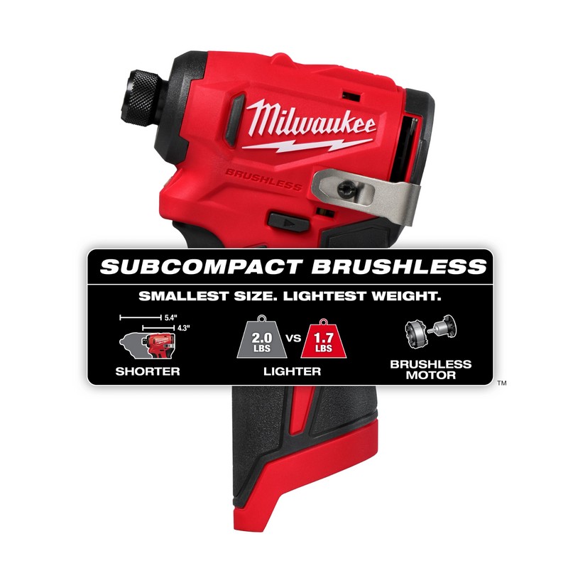 Milwaukee 3450-20 M12 12 Volt 1/4" Hex Subcompact Brushless Hex