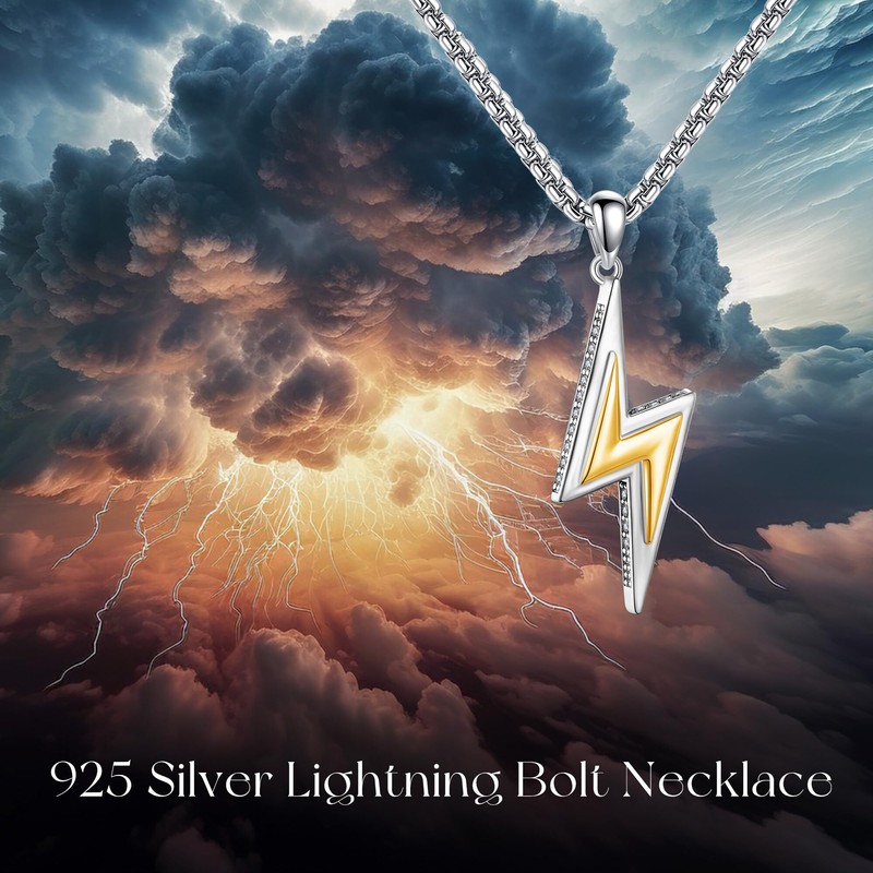 HUKKUN Lightning Bolt Necklace 925 Sterling Silver Lightning Bolt Necklace
