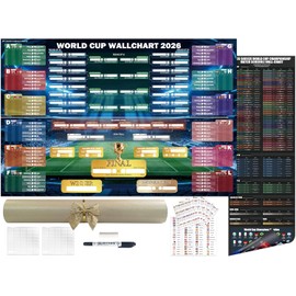 Large Size 2026 International Soccer Tournament Wall Chart Poster Gift Set - 3 PCS Double-Sided PVC Dry Erase Schedule Posters with Erasable Marker, Eraser, 48 Team Stickers