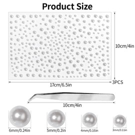 3/4/5/6MM Face Gems Pearls for Makeup Rhinestone Stickers for Crafts White Stick on Body Clear Crystal Tweezers Decals White Hair Nails Craft DIY Gems for Nails Makeup Decor 975PCS