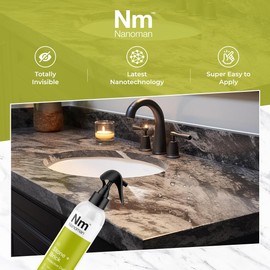 Nanoman Stone and Brick Sealer 8.4 fl oz; Marble Granite Quartz Stone Brick Concrete Grout Sealer and Protectant; Cleaner Sealant Protector & Care Spray for Kitchen and Bathroom Benches and Surfaces