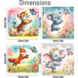 croshom 4 Pack Paint by Numbers Kids-Cartoon Kids Paint by Number Ages 5-8-12, DIY Animals Oil Painting Suitable for Home Decoration,Develop Good Habits (8x8inch)