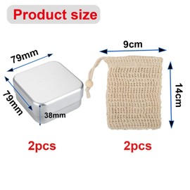 GisWell Pack of 4 Aluminium Soap Boxes, Travel Waterproof Metal Soap Box with 2 Cotton Linen Soap Bags, for Soap, for Travel and Home, Rustproof (Square)