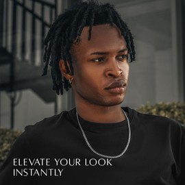 RTZN® Cuban Link Chain for Men – 3.5mm Cuban Mens Silver Chain – Premium Diamond-Cut Stainless Steel Necklace for Men – NON-TARNISH & 100% Waterproof Luxurious Mens Jewelry Necklace (22" Inches)