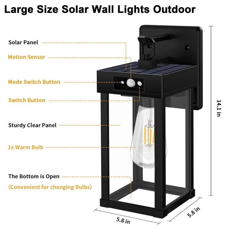 Auzev Outdoor Solar Wall Lights Fixtures Exterior Solar Wall Lantern