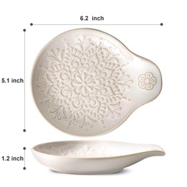 Howise Farmhouse Ceramic Spoon Rests Holder for Kitchen Counter Stove Top (White-A2)