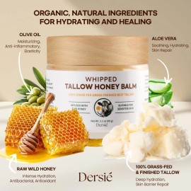 Dersie Beef Tallow for Skin - Organic Grass-Fed Whipped Beef Tallow and Honey Balm 60g