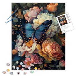 ARNLRDYA Butterfly on Flower Paint by Numbers for Adults, Floral Paint by Number Kits, Flowers Blooming DIY Acrylic Painting for Home Decor - Plant(16x20 Inch Unframed)