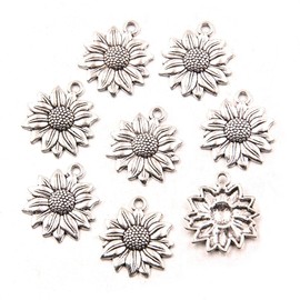60pcs Sunflower Pendant Alloy Sunflower Bead Flower Pendants Craft Supplies for DIY Jewelry Earrings Necklace Bracelet Making (ANTIQUE SILVER)