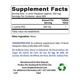 Best Naturals Best Naturals Lysine Powder, 1 Pound - 100% Pure (1 LB (Pack of 3))