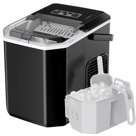 Ice Maker Countertop, Portable Ice Machine with Carry Handle, Self-Cleaning Ice Makers with Basket and Scoop, 9 Cubes in 6 Mins, 26 lbs per Day, Ideal for Home, Kitchen, Camping, RV, Black
