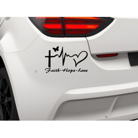 Generic Hope Faith Love Heart Car Decal Stickers, Jesus Cross Vinyl Sticker Car Truck Van SUV Window Wall Cup Window, Fridge, Laptop 5inch (Black)