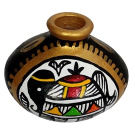 Purpledip Terracotta Madhubani Design Flower Vase: Artisan Painted Decorative Earthen Clay Pot (12707C)