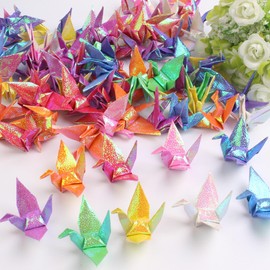 Pack of 50 Origami Paper Cranes Origami Paper Cranes Rainbow Origami Cranes Handmade Origami Paper Crane Cord for Decoration of Weddings, Parties, Backdrops and Homes, in 5 Colours (C)
