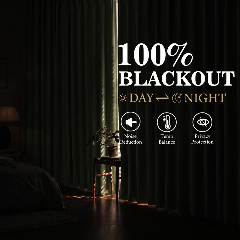 MYSKY HOME Olive Green Linen Pinch Pleated 100% Blackout Curtains