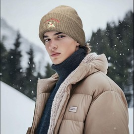 Croogo Winter Cuffed Beanie for Men Women Soft Cute Dog Beanie Cap Dog Lover Gifts, Khaki-KHWM2402