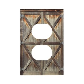 Rustic Shabby Worn Brown Wooden Barn Doors 1 Gang Outlet Plate Covers Decorative Single Duplex Wall Plate Electrical Receptacle Light Switch Cover Faceplate Switchplate for Farmhouse Bedroom Decor