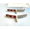 AUTO 2PC Chrome FRONT NOSE Rear Gas Lid Crossed Flag