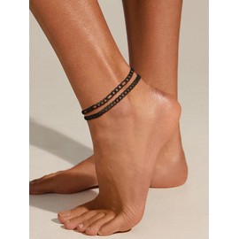Black Chain Anklets Sets 5mm Cuban Link Anklets for Women Stainless Steel Layered Ankle Bracelets Jewelry for Women Girls